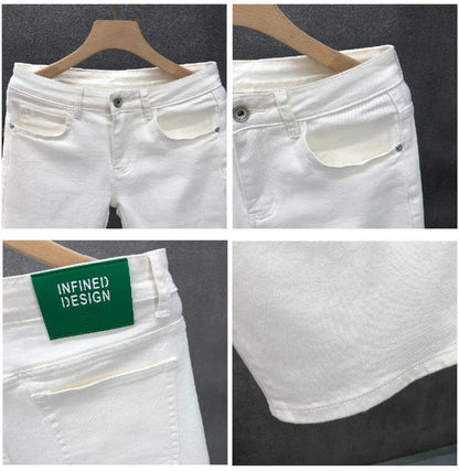 2026 Mens White Denim Shorts Summer Casual Slim Fit Pure Color Five Inch Beach Shorts Simple Stylish Fashion Jeans