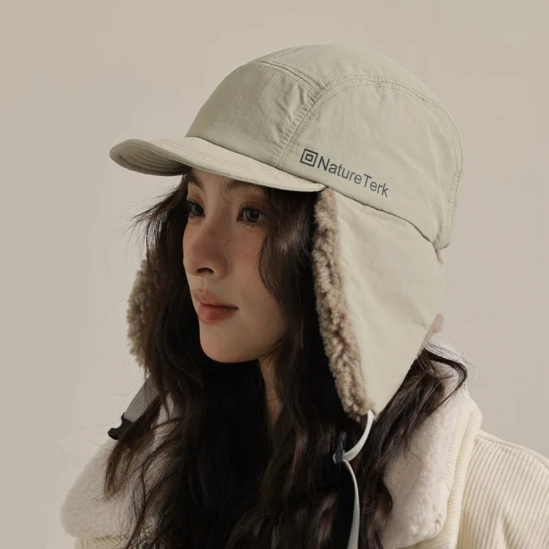 High Quality Unisex Winter Letter Printed Lei Feng Cap Fleece Lined Warm Outdoor Skiing Flight Hat Ear Protection Russian Hat