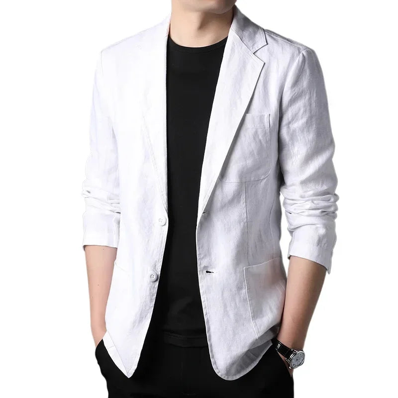 Spring Summer 2025 New High-quality Men's Fashion Handsome Linen Suit Thin Men's Coat