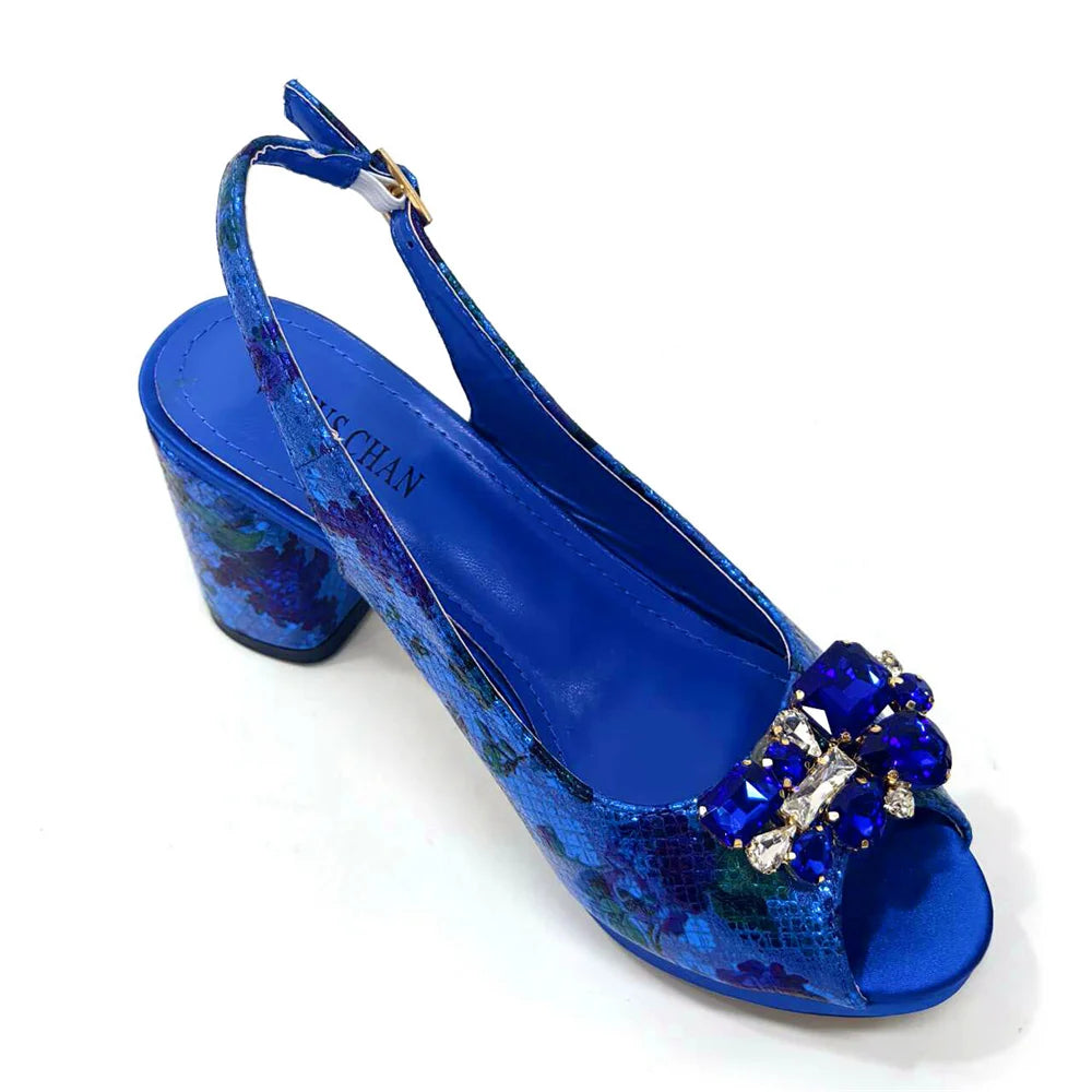 Italian Sandals and Bags Matching Set 2024 Women Heel Party for Gold Colour Wedding Bigger Size Thick Heel Shoes