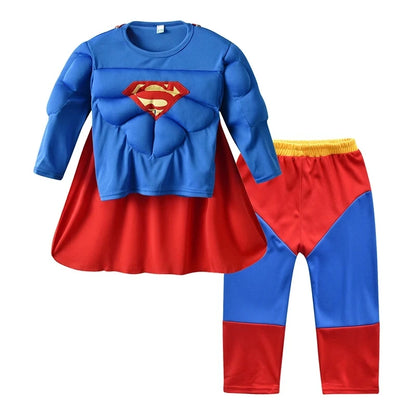 Kids Superheo Boys Cosplay Costume Party Super Muscle Suit  Children Suit Girl Boy Tops Pants Cloak Set Casual Clothes Halloween