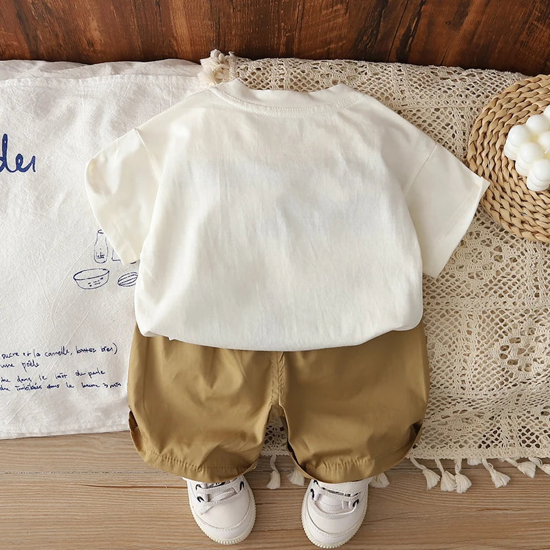 0-5 Years Old Baby Boys Summer Outfit Cartoon Print Short Sleeve T-shirt + Shorts 2Pcs Casual Toddler Clothing Set