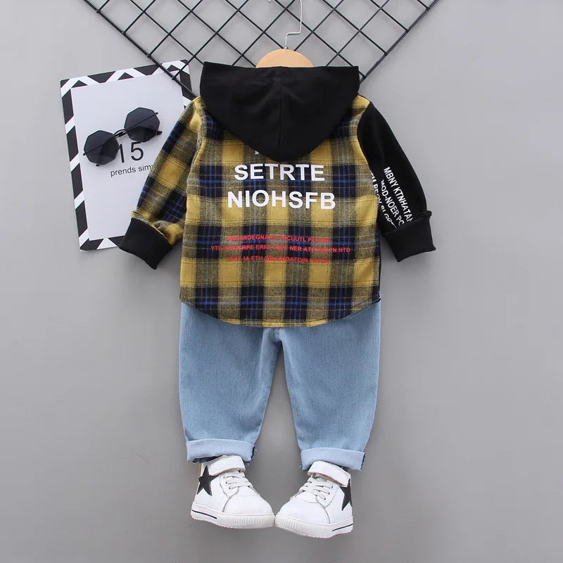 New Spring Autumn Baby Clothes Suit Children Boys Plaid Hoodies Pants 2Pcs/Sets Toddler Clothing Infant Costume Kids Tracksuits