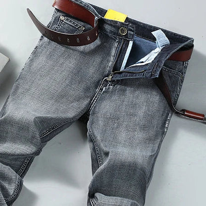 Spring Autumn Business Men Jeans Casual Straight Stretch Fashion Classic Black Sky Blue Grey Work Denim Trousers Brand Clothing