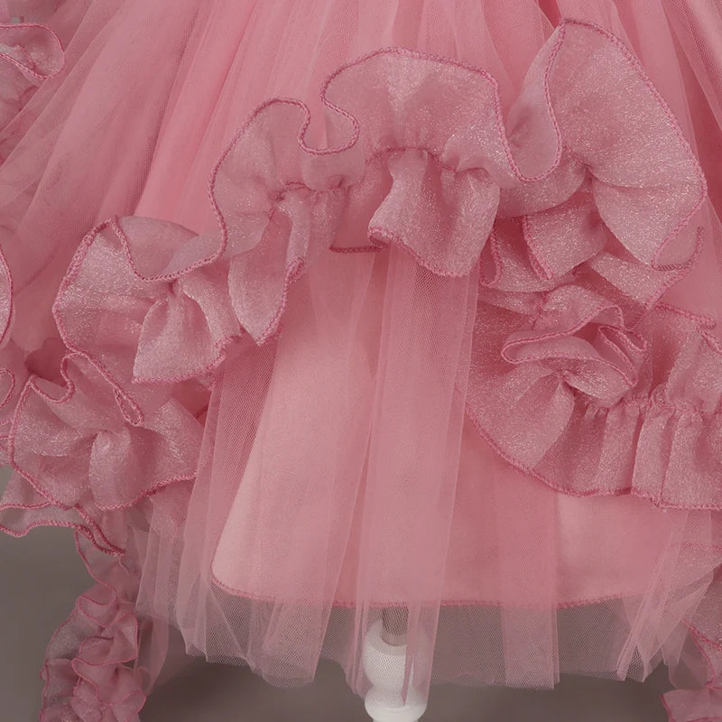 Fashion Flower Girl Dresses for Weddings Lace Mesh Sleeveless Pageant Princess Ball Gown Summer Kids Birthday Dress 1-7 Years