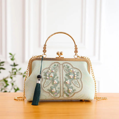 Fashion Chinese Style Banquet Bag Embroidery Pearl Handle Qipao Bag Trendy High Capacity Cosmetic Bag Women