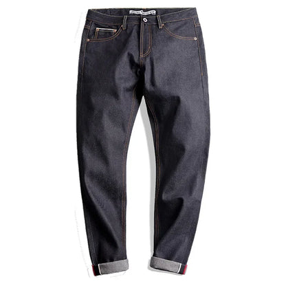 Retro 14.5oz Selvedge Raw Denim for Men's Jeans with YKK Zipper Fly Embroidery Straight Jeans Classic Solid Color Trousers