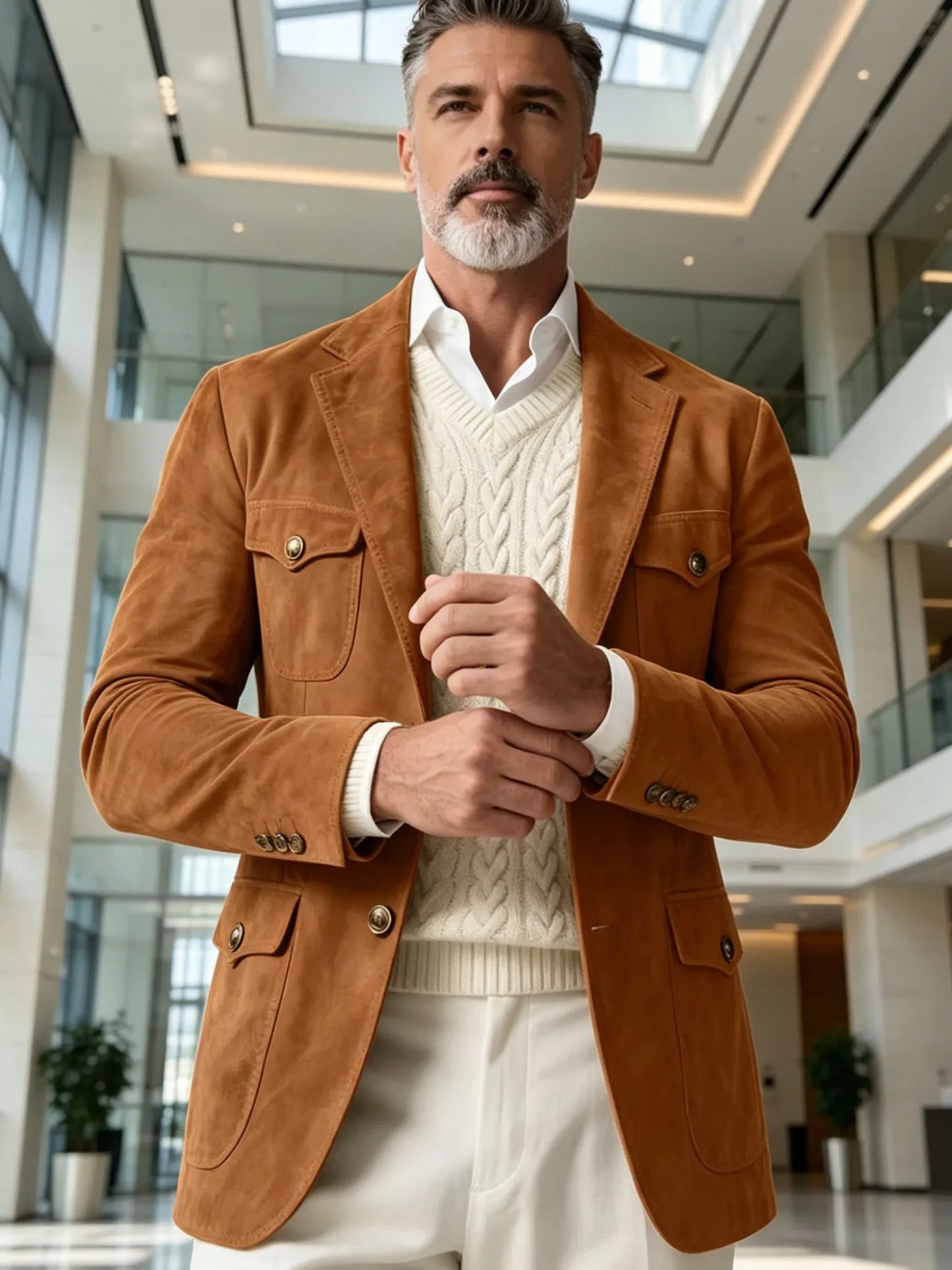 1970s Men's Suede Blazer Retro Slim Fit Two Buttons Multi Pocket High Quality Jacket Fashion Casual Sport Coat For Daily Wear