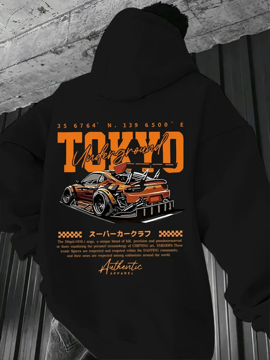 Hot selling fashionable men's autumn car and letter printed soft and comfortable hooded sweatshirt, outdoor street style top