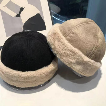 New Autumn Winter Cap for Men Women Thick Warm Lamb Fleece Lined Bomber Hat Male Female Solid Plain Suede Russian Fur Hat