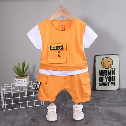 New Toddler Summer Baby Boys/Girls Clothes Children Pulling Rope Pocket T-Shirt Shorts 2Pcs/Set Infant Kids Fashion Tracksuits