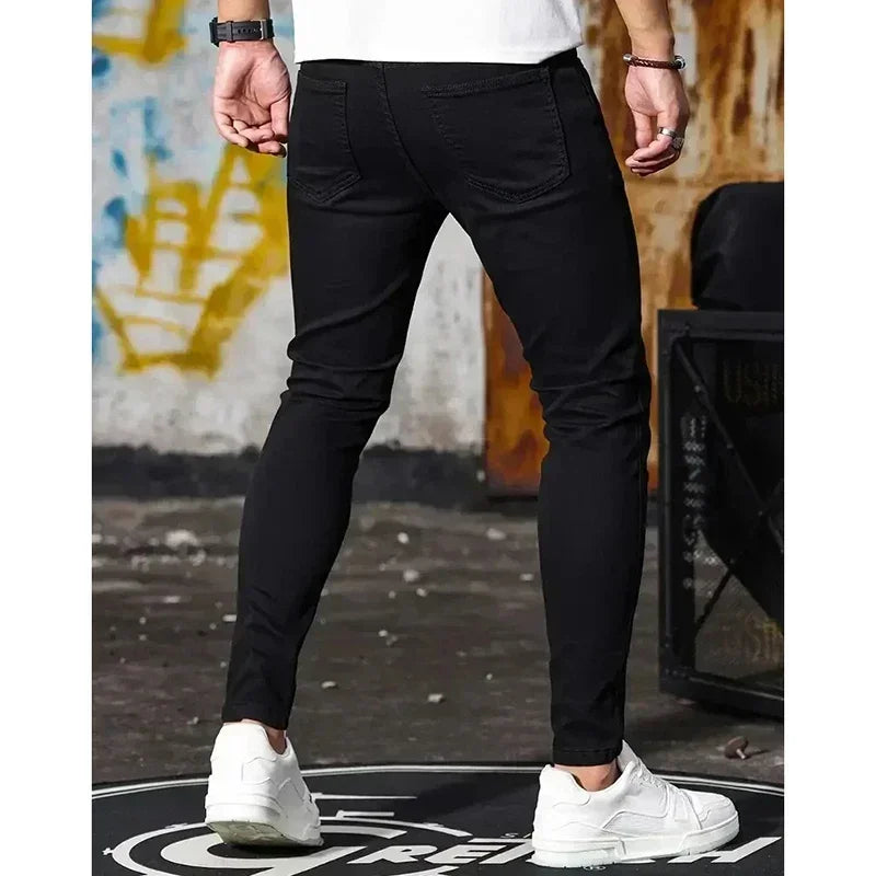 Men Narrow Leg Jeans Male Straight Leg Slim Pencil Denim Pants Classic Casual Daily Stretch Skinny Trousers