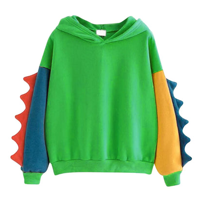 Women's Dinosaur Hoodies Fashionable Cute Solid Color Contrasting Dinosaur Loose Hoodies Comfortable Versatile Sweatshirts