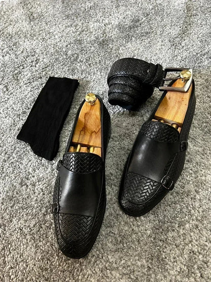 Men Loafers Shoes Brown Black Pu Breathable Double Buckle Monk Shoes Mocassins Cuir Pour Hommes  Men Shoes