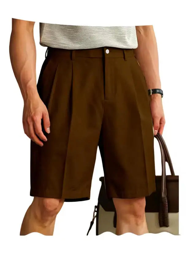 Men's Shorts Casual Pleated Dress Elastic Waist Multi Pockets Classic-Fit Golf Shorts for Men Cotton Summer Formal Shorts Sports