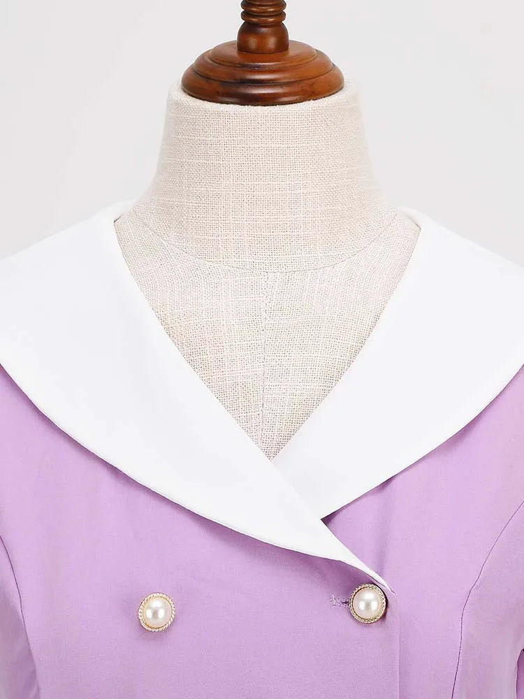 Summer Midi Dress Women Elegant Pink Vintage Party Sundress Casual Peter pan Collar Short Sleeve Dress