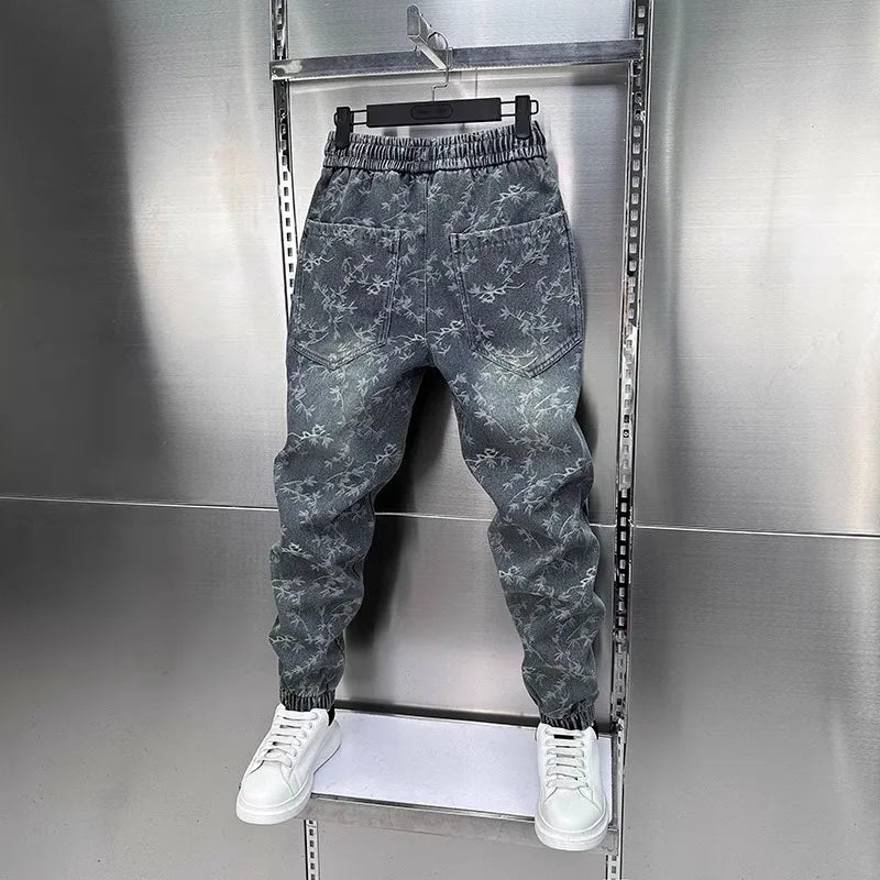 Jacquard American Classic Jeans Fashion Joints Harem Pants High Quality  Loose Harajuku Straight-Leg Trousers Men Clothing