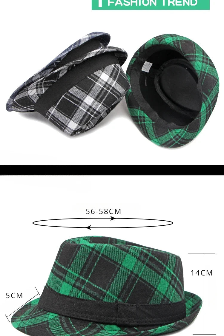 Spring/Summer Classic Versatile Checkered Top Hat Women's British Retro Jazz Fedoras for Men