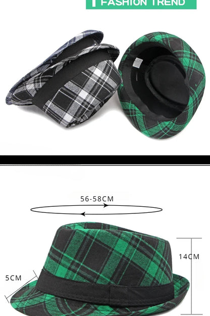 Spring/Summer Classic Versatile Checkered Top Hat Women's British Retro Jazz Fedoras for Men
