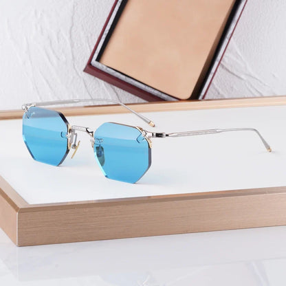 Boundless Light Luxury Sunglasses for Men Women Alloy Irregular Square Handmade Brand Design UV400 Top Quality Rimless with Case