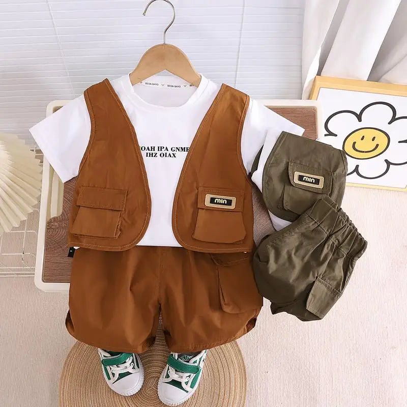 New Summer Baby Clothes Suit Children BoysFake Two-piece Vest T-shirt Shorts 2Pcs/Sets Toddler Casual Costume Kids Tracksuits