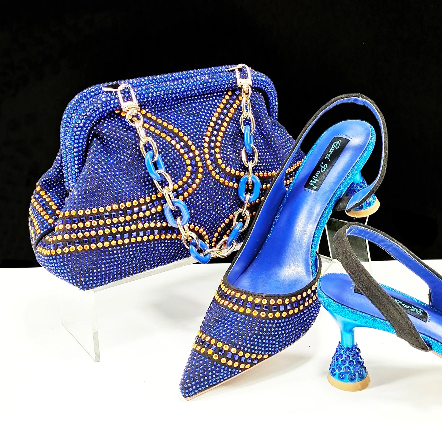 New Italian Pumps and Bag To Party 2024 INS Style Pointed-Toe Rhinestone Elegant High Heels Champagne Wedge for Women