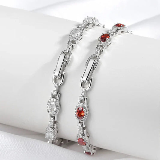 Bracelets Oval Zircon/Moissanite Entièrement Pavés pour Femme, Bijoux de Luxe de Mariée Scintillants, Joncs en Argent Sterling S925