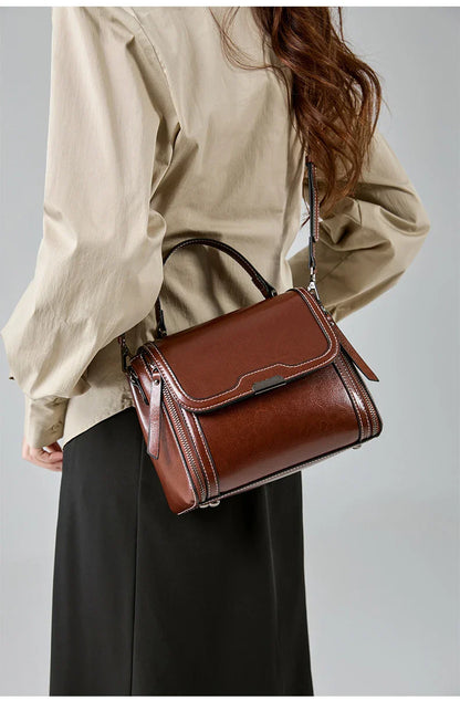 Cowhide Women's Tote Bag 2024 New Luxury Genuine Leather Shoulder Crossbody Bags High Quality Vintage Female Handbag 6241