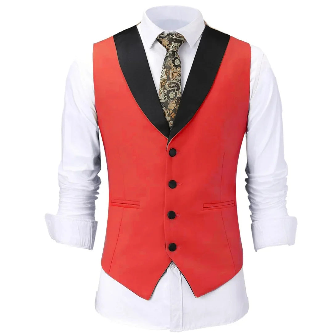 Men Vest White Single Button With Black Lapel Waistcoat For Wedding Birthday Banquet Party Business Work Daily Men Suit Vest