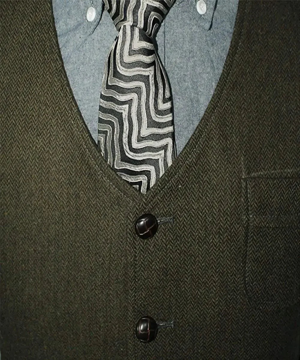 Men Vest Dark Green Herringbone Single Button V Neck With Pocket Waistcoat For Wedding Banquet Business Casual Work Men Suit