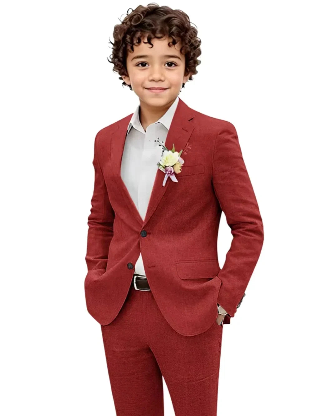 Summer Boys Linen Suit Set 2 Pieces Jacket Pants Beach Wedding Wear Notched Lapel Kids Handsome Tuxedo For Birthday Party 2-20T