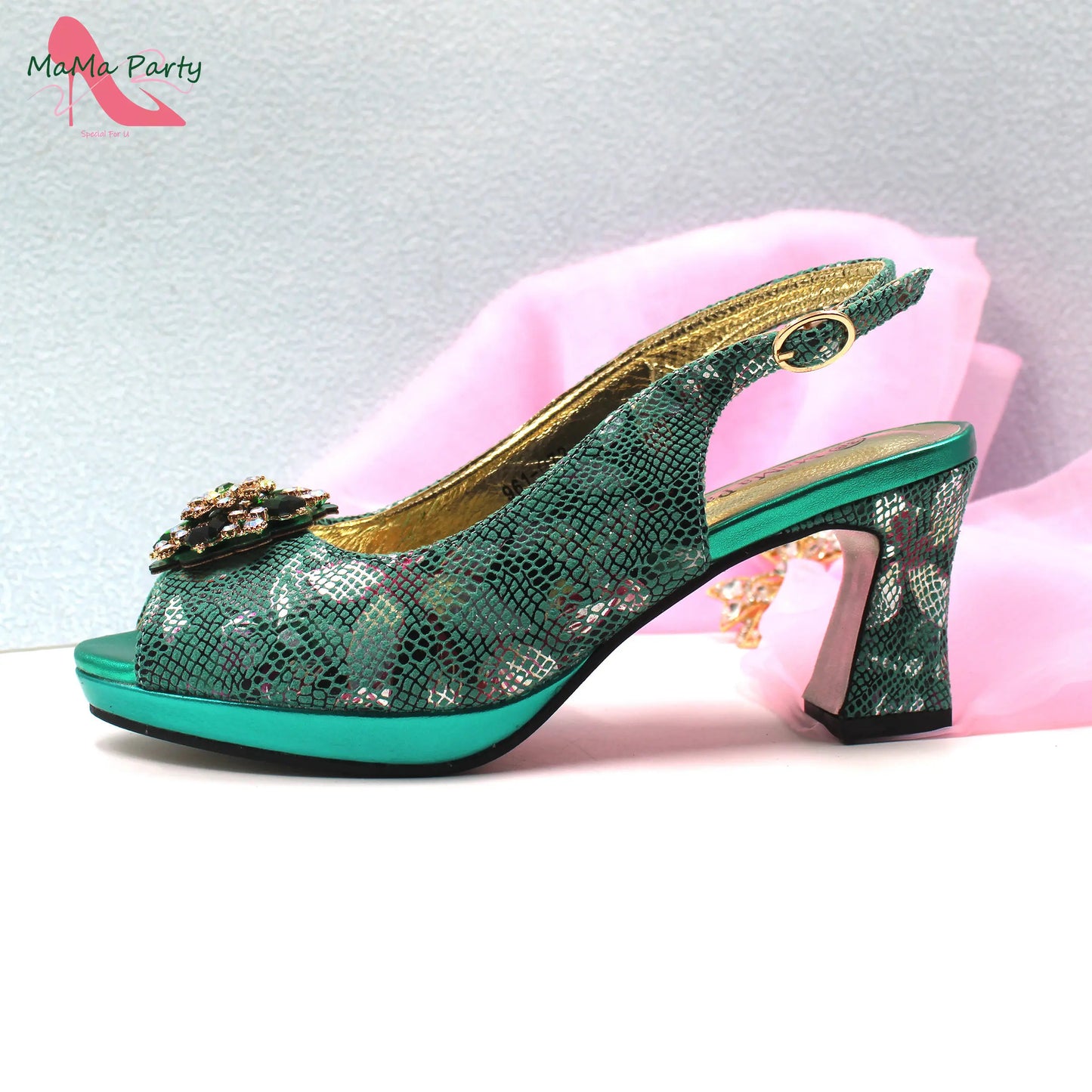Special Design New Coming INS Hot Sale African Women Shoes and Bag Set in Pink Color with Shinning Crystal for Party