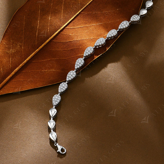 Bracelet de luxe en Moissanite pour femmes, forme poire, couleur D, diamant VVS1, argent S925 plaqué or blanc, bijoux de mariage