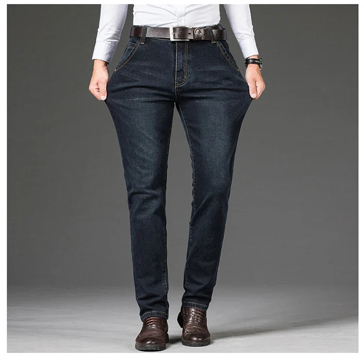 Plus Size 28-46 Spring Autumn Classic Business Trousers Male Brand Men's Fashion Casual Jeans Straight Elasticity Denim Pants