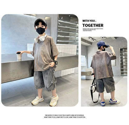 Luxury Children Fashion Summer Set for Boy Cotton Outfit Suit T-shirt Shorts Clothing Kids Street Top And Bottom 2 Pieces Suit
