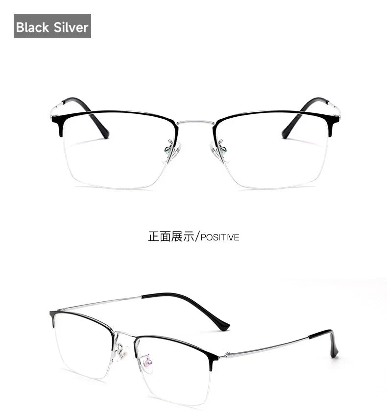 New Titanium Rectangular Classic Business Half-rim Anti-blue Light Reading Glasses Men's Customizable Prescription 8017JX