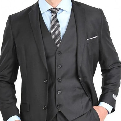 Black Business Party Men Suits New Notched Lapel Custom Made Three Piece Formal Wedding Groom Tuxedos (Jacket+Pants+Vest)