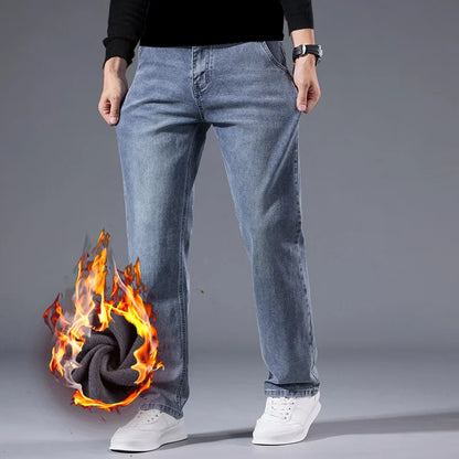 Men's loose straight leg jeans retro washed elastic casual pants suitable for all seasons versatile pants