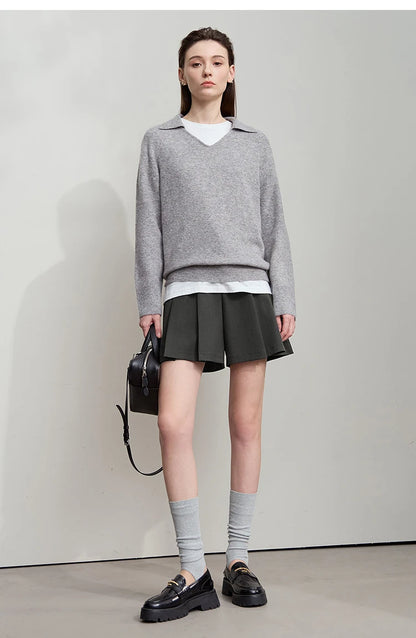 Minimalist Casual Shorts For Women 2025 Autumn Preppy Style Loose Black Shorts Office Lady Luxury Shorts Daily 12523085