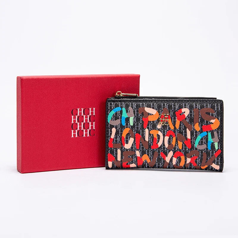 Women's Wallet CHCH Fashion Letter Cartoon Pattern Classic Retro Long Storage Wallet PVC Material Bag