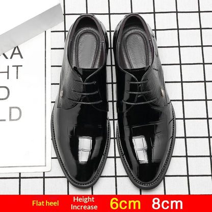 Mens Elevator Shoes 6/8CM Height Increase Invisible Hidden Formal Oxford Derby Leather Dress Shoes for Wedding Business Lace Up