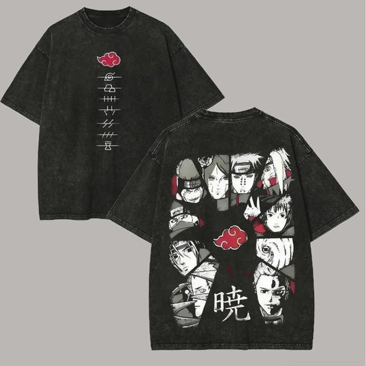 Akatsuki T Shirt Naruto Pain Itachi All Members Vintage Acid Wash Streetwear Retro Anime Graphic Men Tees Clothing 2026 Summer