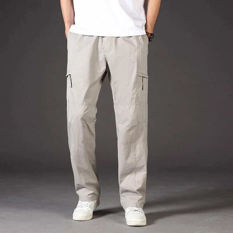 High Quality Men's Trousers Cargo Pants Zipper Pockets Elastic Waist with Banding Casual Sports Hiking Training Dungarees