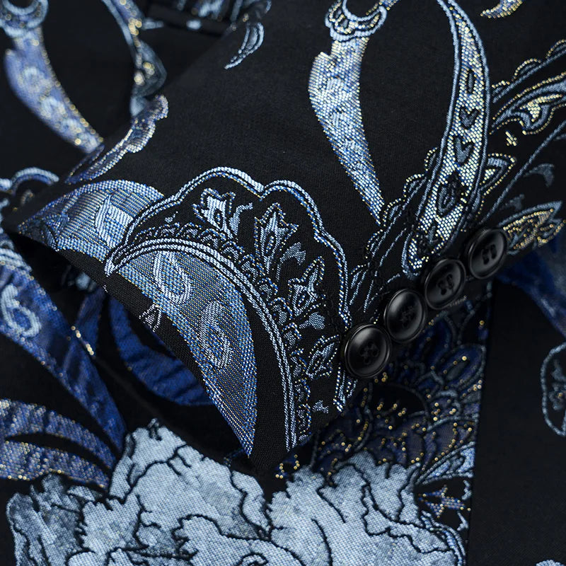 New Men Fashion Flower Suit Luxury Jacquard Jacket Homme Wedding Ball Party Single Button Blazer Singer Stage Performance Coat