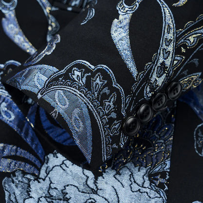 New Men Fashion Flower Suit Luxury Jacquard Jacket Homme Wedding Ball Party Single Button Blazer Singer Stage Performance Coat