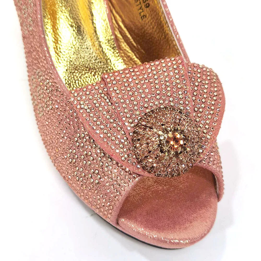 2024 Italian Design Girly Style Golden Color Wedding Shoes And Bag Full Diamond Decoration Metal Closure Bags