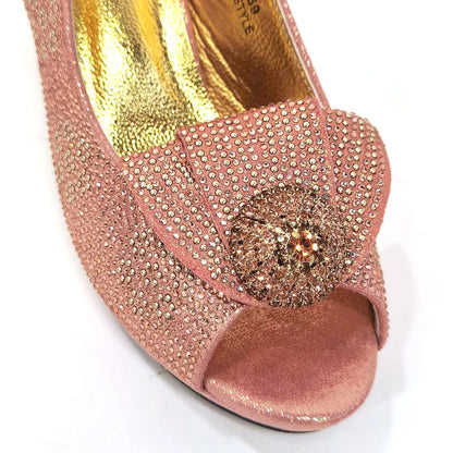 2024 Italian Design Girly Style Golden Color Wedding Shoes And Bag Full Diamond Decoration Metal Closure Bags