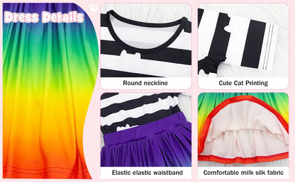 Carnival Party Children Black And White Stripe T-Shirt+Skirt+Bag Sets Kids Cartoon Cats Cosplay Costume Party Outfits 4-8Y