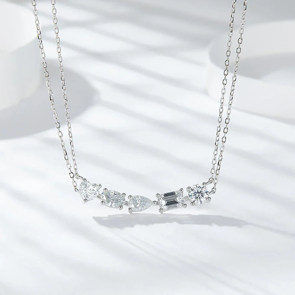 2.5ct Moissanite Necklace for Women, 925 Sterling Silver, 5 Shapes Diamond-like Pendant, Platinum Plated Wedding Gift Jewelry