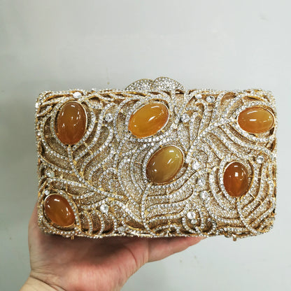 Golden Crystal Women Evening Bags Big Stones Clutch Bag Wedding Bridal Metal Minaudiere Handbags and Purses Ladies Party Clutch